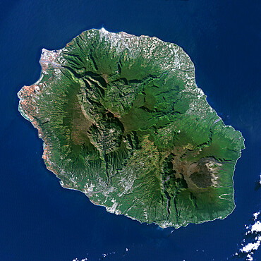 Piton De La Fournaise Volcano, Reunion island, French overseas, true colour satellite image