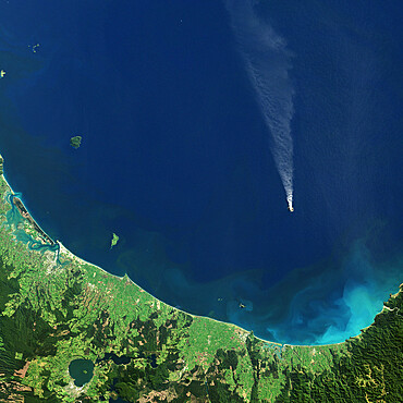 White Island Volcano'S Smoke Plume, New Zealand, True Colour Satellite Image