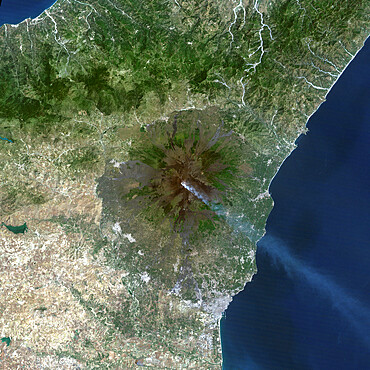 Mount Etna'S Smoke Plume In 1987, Italy, True Colour Satellite Image