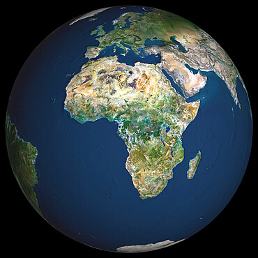 Globe Africa, True Colour Satellite Image. Earth. True colour satellite image of the Earth, centred on Africa