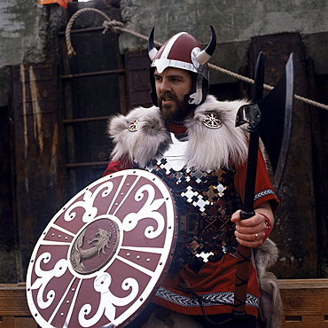 Man in costume, Viking Gothic revival, Shetlands, Scotland, United Kingdom, Europe