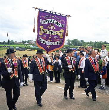 Orangemen parade at Drumcree church, Portadown, Northern Ireland, United Kingdom, Europe