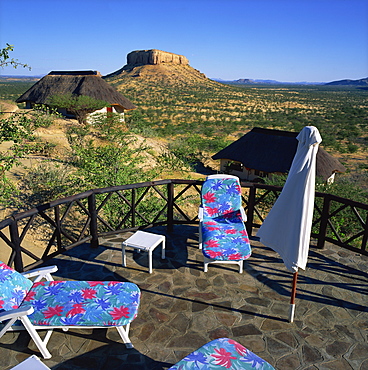 Pool terrace of the Vingerklip Safari Lodge, Damaraland, Namibia, Africa