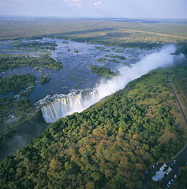 Aerial view of the Victoria Falls, UNESCO World Heritage Site, Zimbabwe, Africa