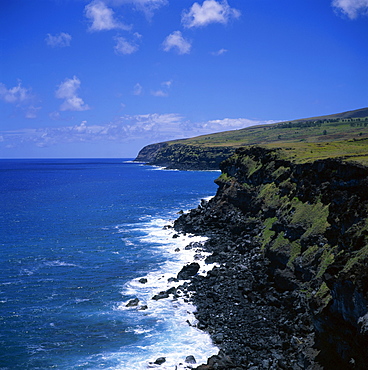 The coastline on the west coast of Easter Island (Rapa Nui), Chile, Pacific, South America