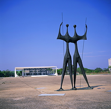 Statues, before the Palacio da Justica, Brasilia, UNESCO World Heritage Site, Brazil, South America