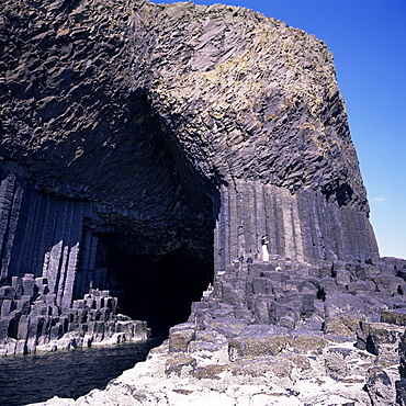 Entrance to Fingal's Cave, columnar basalt rock, Island of Staffa, Argyllshire, Inner Hebrides, Scotland, United Kingdom, Europe