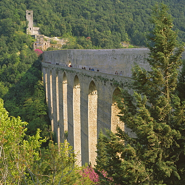 Medieval bridge and aqueduct, Ponte delle Torri, Spoleto, Umbria, Italy, Europe