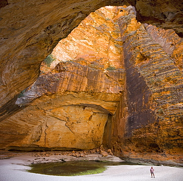 Cave in waterfall undercut, Cathedral Gorge in Purnululu National Park (Bungle Bungle), UNESCO World Heritage Site, Western Australia, Australia, Pacific 