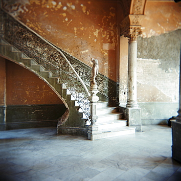 Ornate marble staircase in apartment building, Havana, Cuba, West Indies, Central America