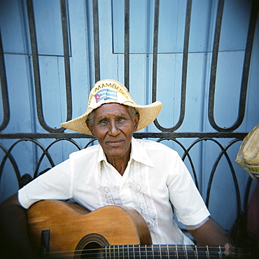 Portrait of an elderly musician, Havana, Cuba, West Indies, Central America