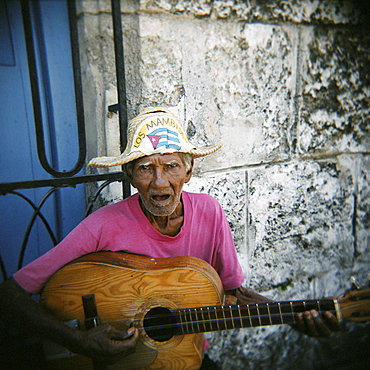 Portrait of an elderly musician, Havana, Cuba, West Indies, Central America