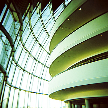 Interior view of balconies and windows, The Sage Music Hall, Gateshead, Tyne and Wear, England, United Kingdom, Europe