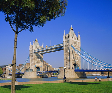 Tower Bridge from the South Bank of the River Thames, London, England, UK