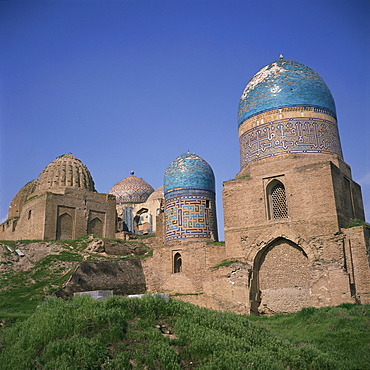 Buildings and domes of the Shah i Zinda mausoleums in Samarkand, Uzbekistan, Central Asia, Asia