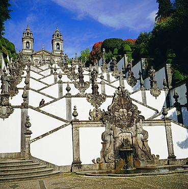 Ornamental stairway, Bom Jesus Church, near Braga, Minho, Portugal