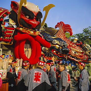 Men in festival robes, Karatsu Okunchi Festival, Karatsu, Kyushu, Japan