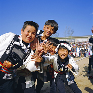 Karatsu Okunchi Festival, children in festival robes, Karatsu, Kyushu, Japan