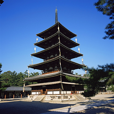 Pagoda, Horyu-ji temple, UNESCO World Heritage Site, founded in 607, Nara, Kansai, Japan, asia