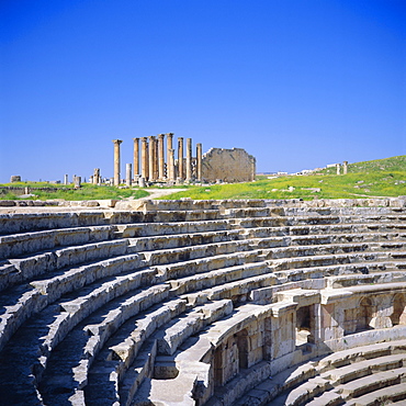 Temple of Artemis and North Theatre, 1st and 2nd centuries AD, of the Roman Decapolis city, Jerash, Jordan, Middle East