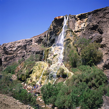 Natural hot springs and waterfall at Hammamat Ma' In, Jordan, Middle East