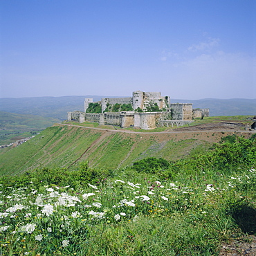 Crac des Chevaliers, Crusader castle, 1150-1250, built by the Knights Hospitaller, Syria, Middle East