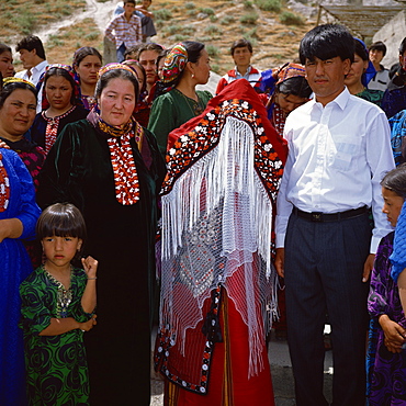 Bride and groom, Turkmen wedding party, Bakharden Cave, Turkmenia, Central Asia, Asia