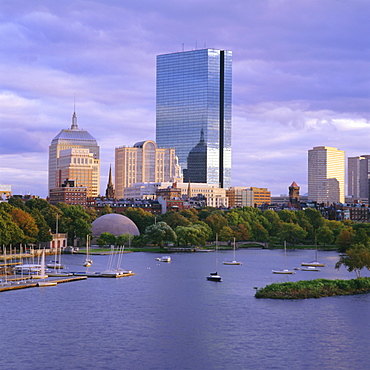 City skyline at sunset, Boston, Massachusetts, New England, USA, North America