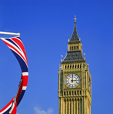 Big Ben and Union Jack, Westminster, London, England, United Kingdom, Europe