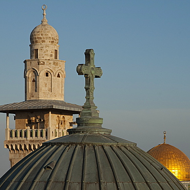 Ecce Homo dome, minaret and Dome of the Rock, Jerusalem, Israel, Middle East