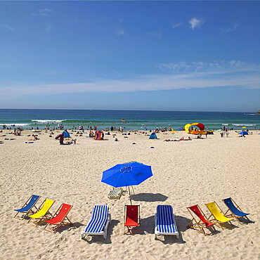 Deckchairs on Bondi Beach, Sydney, New South Wales, Australia, Pacific