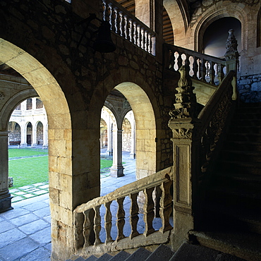 Staircase, Colegio Mayor de Arzobispo Fonseca (Colegio de los Irlandeses), Salamanca University, Salamanca, Spain, Europe