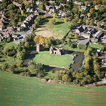 Aerial view of the fortified manor house, Kirby Muxloe Castle, Leicestershire, England, United Kingdom, Europe


