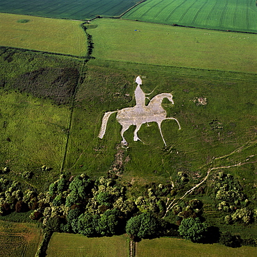 Aerial view of Osmington White Horse, Cherhill Downs, Osmington, Dorset, England, United Kingdom, Europe