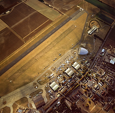 Aerial view of Duxford Aerodrome, now Imperial War Museum Duxford and the American Air Museum, Cambridgeshire, England, United Kingdom, Europe