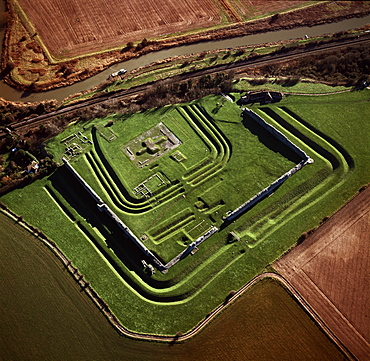 Aerial image of Richborough Roman fort (Rutupi), Kent, England, United Kingdom, Europe