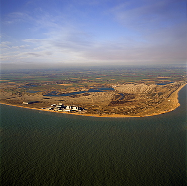 Aerial image of Dungeness Nuclear Power Station, Dungeness headland, Kent, England, United Kingdom, Europe