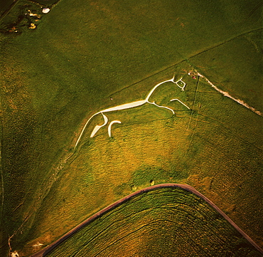 Aerial image of the Uffington White Horse, Berkshire Downs, Vale of White Horse, Oxfordshire, England, United Kingdom, Europe