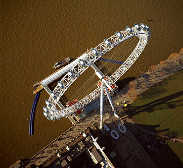 Aerial image of the London Eye (Millennium Wheel), South Bank of the River Thames, London, England, United Kingdom, Europe