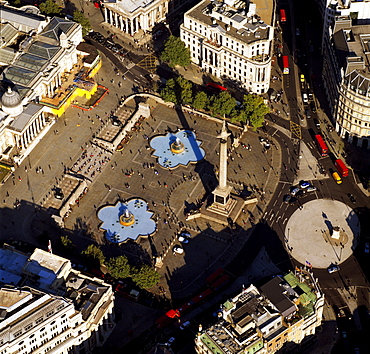 Aerial image of Trafalgar Square including Nelson's Column, London, England, United Kingdom, Europe