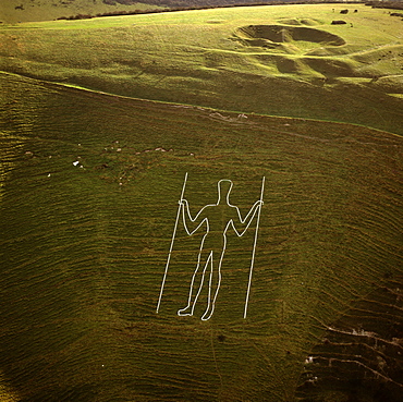 Aerial image of the Long Man of Wilmington, Wilmington, East Sussex, England, United Kingdom, Europe