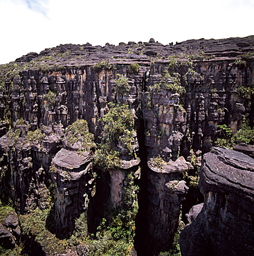 Eroded sedimentary sandstone near the Great Crack, Summit of Mount Kukenaam (Kukenan) (Cuguenan), Estado Bolivar, Venezuela, South America