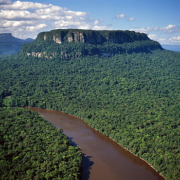 Aerial image of the Upper Mazaruni River, downstream from Kamarang, Guyana, South America