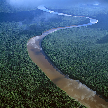 Aerial image of the Lower Mazaruni River south of Oranapai Landing, Guyana, South America