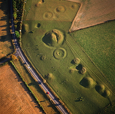 Aerial image of Winterbourne Poor Lot Round Barrows, Winterbourne Abbas, Dorset, England, United Kingdom, Europe