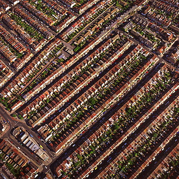 Aerial image of terraced housing, Portsmouth, Hampshire, England, United Kingdom, Europe