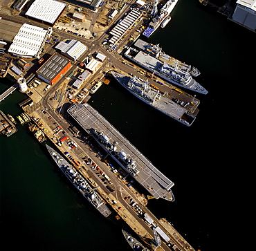 Aerial image of Portsmouth's Dockyard and Naval Base, Portsmouth Harbour, Hampshire, England, United Kingdom, Europe