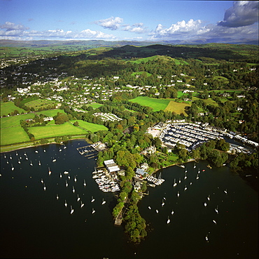 Aerial image of Bowness-on-Windermere, Lake Windermere, Lake District National Park, Cumbria, England, United Kingdom, Europe