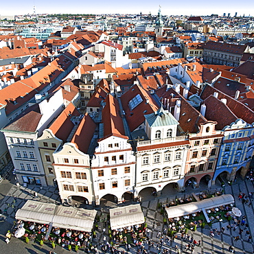 View over Old Town rooftops and parts of Staromestske namesi (Old Town Square), Prague, Czech Republic, Europe