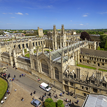 View of All Souls College from tower of University Church of St. Mary The Virgin, University of Oxford, Oxfordshire,  England, United Kingdom, Europe